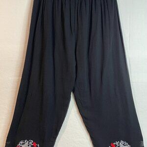 Women's Elasticated Waist Rayon Black Summer Pants One Size